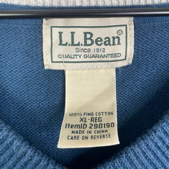L.L. Bean Men’s 100% Pima Cotton V-neck Sweater - Picture 2 of 3